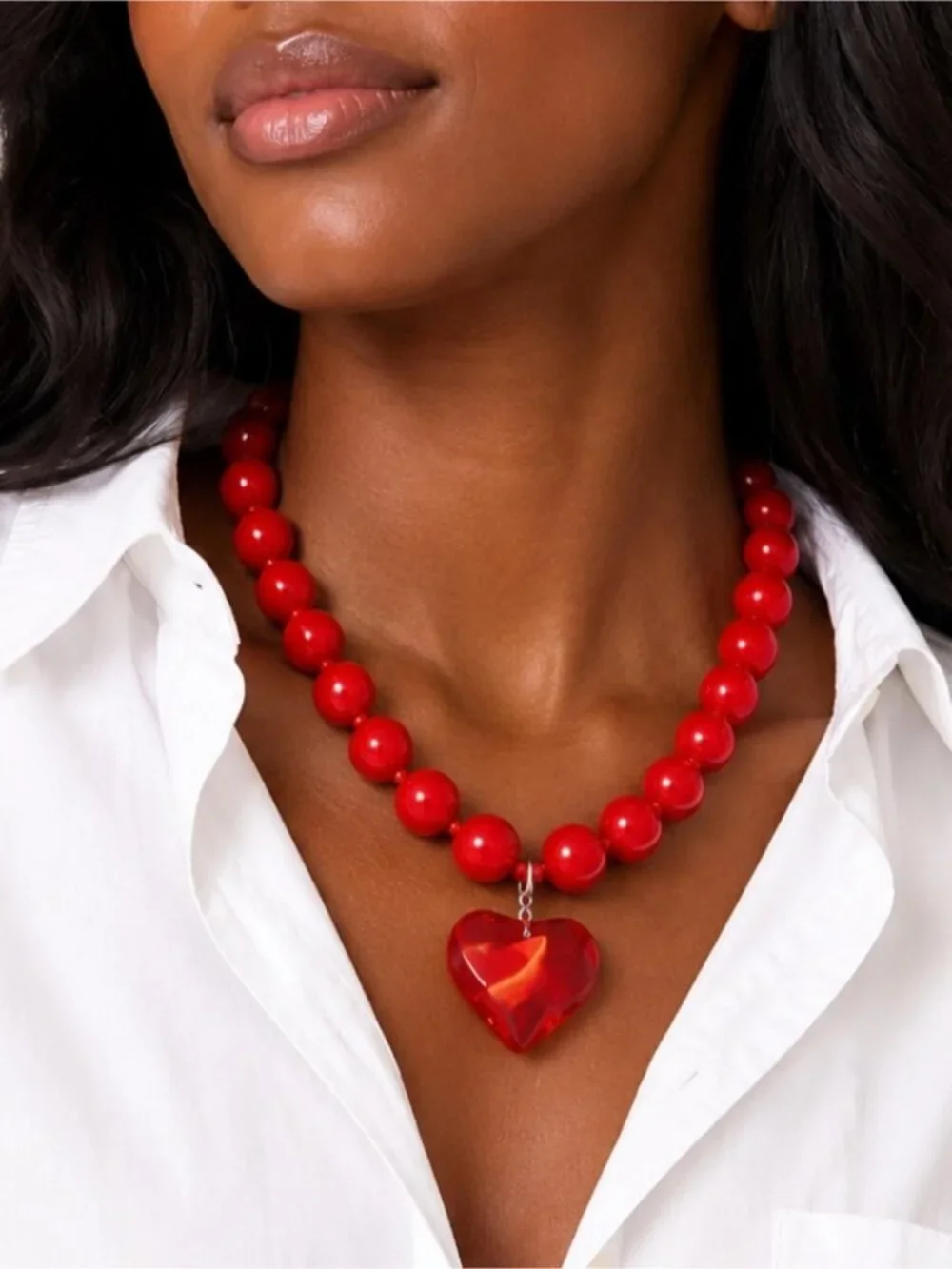 New! Preppy Colorful Red Beaded Heart Dopamine Necklace NWOT 5061